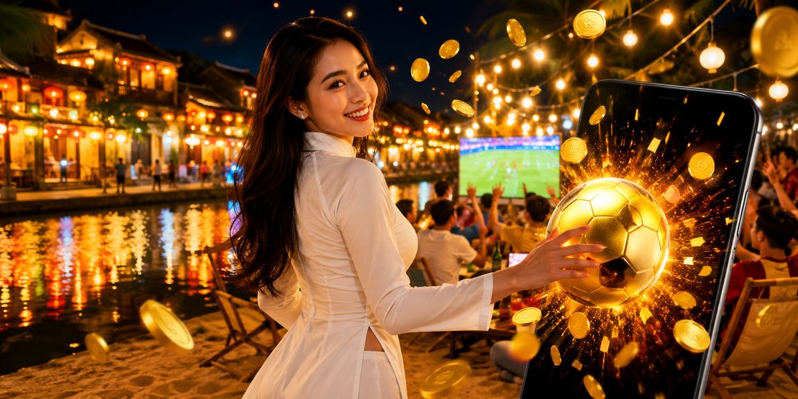 Người phụ nữ mặc áo dài theo dõi kết quả cá cược bóng đá tại Hội An